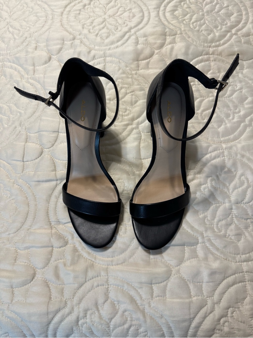 Aldo Black Open-Toe Ankle-Strap Heels